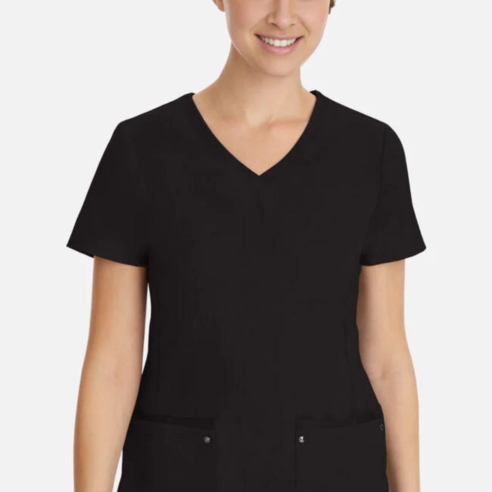 Purple Label by Healing Hands Women's Juliet V-Neck Yoga Scrub Top (Black XL)